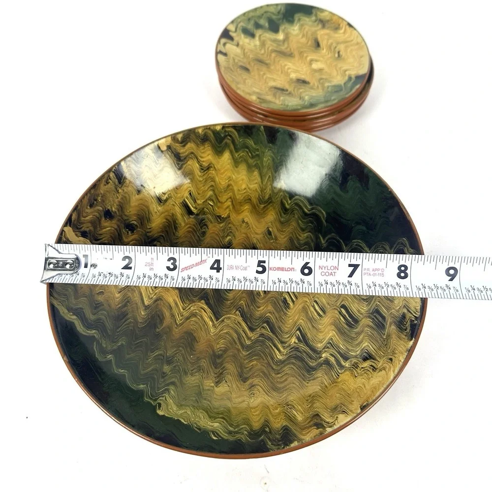 Plastic Yellow Green Brown  Marble patterned Bowl And 5 Salad Plates Melamine?